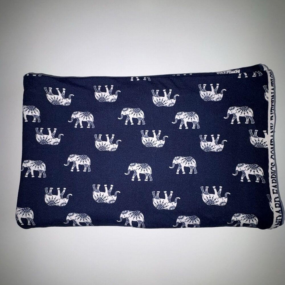 Navy Blue Indigo White Elephant Print Fabric Stretch Knit Blend 2 Yards 76 x 59